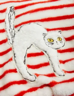 Angry Cat Embroidered Faux Fur Jacket