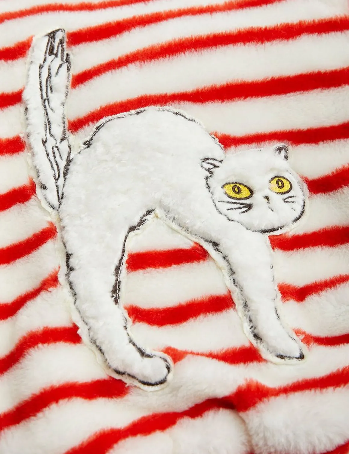 Angry Cat Embroidered Faux Fur Jacket