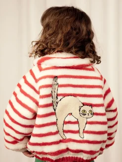 Angry Cat Embroidered Faux Fur Jacket